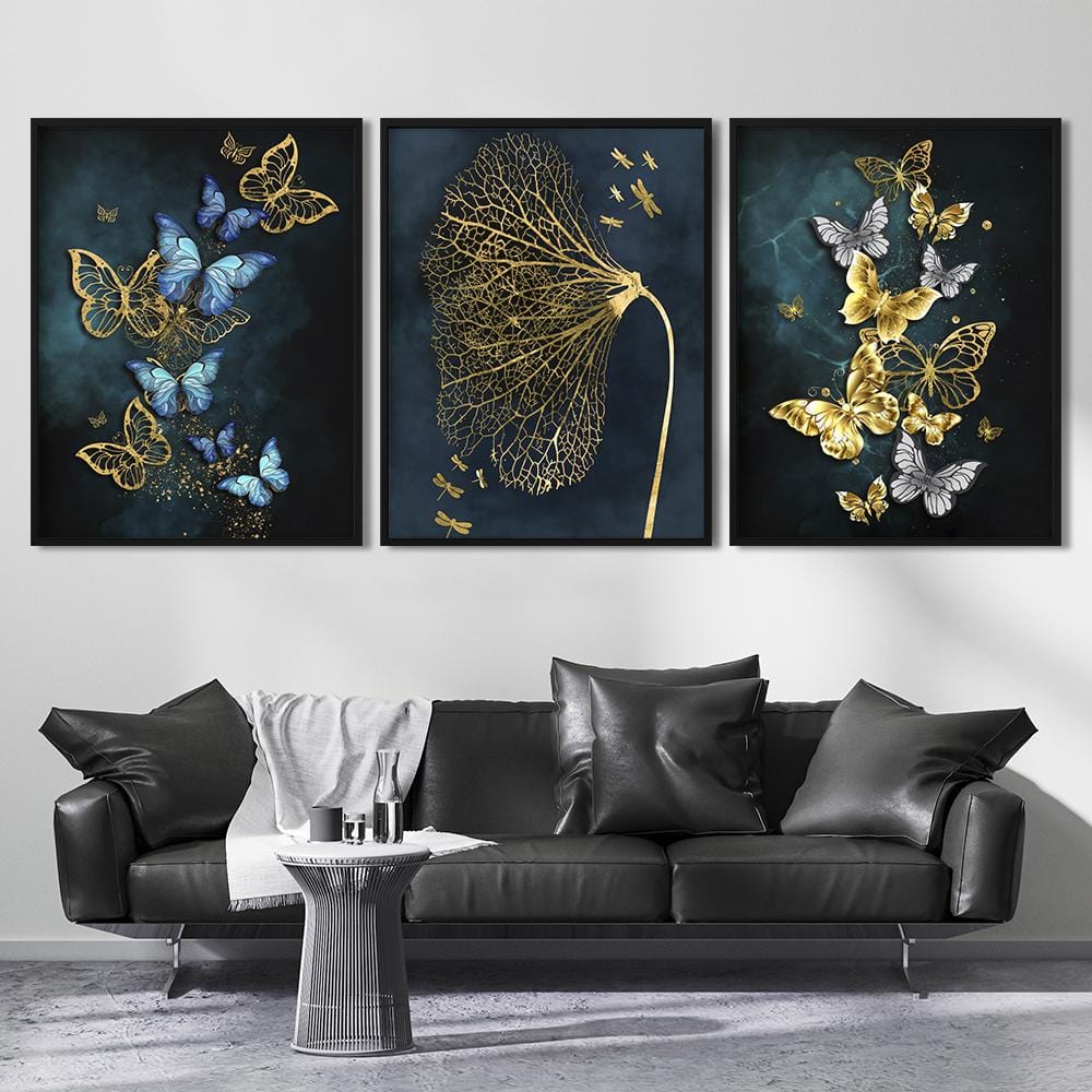 Modern Blue & Gold Butterfly Canvas