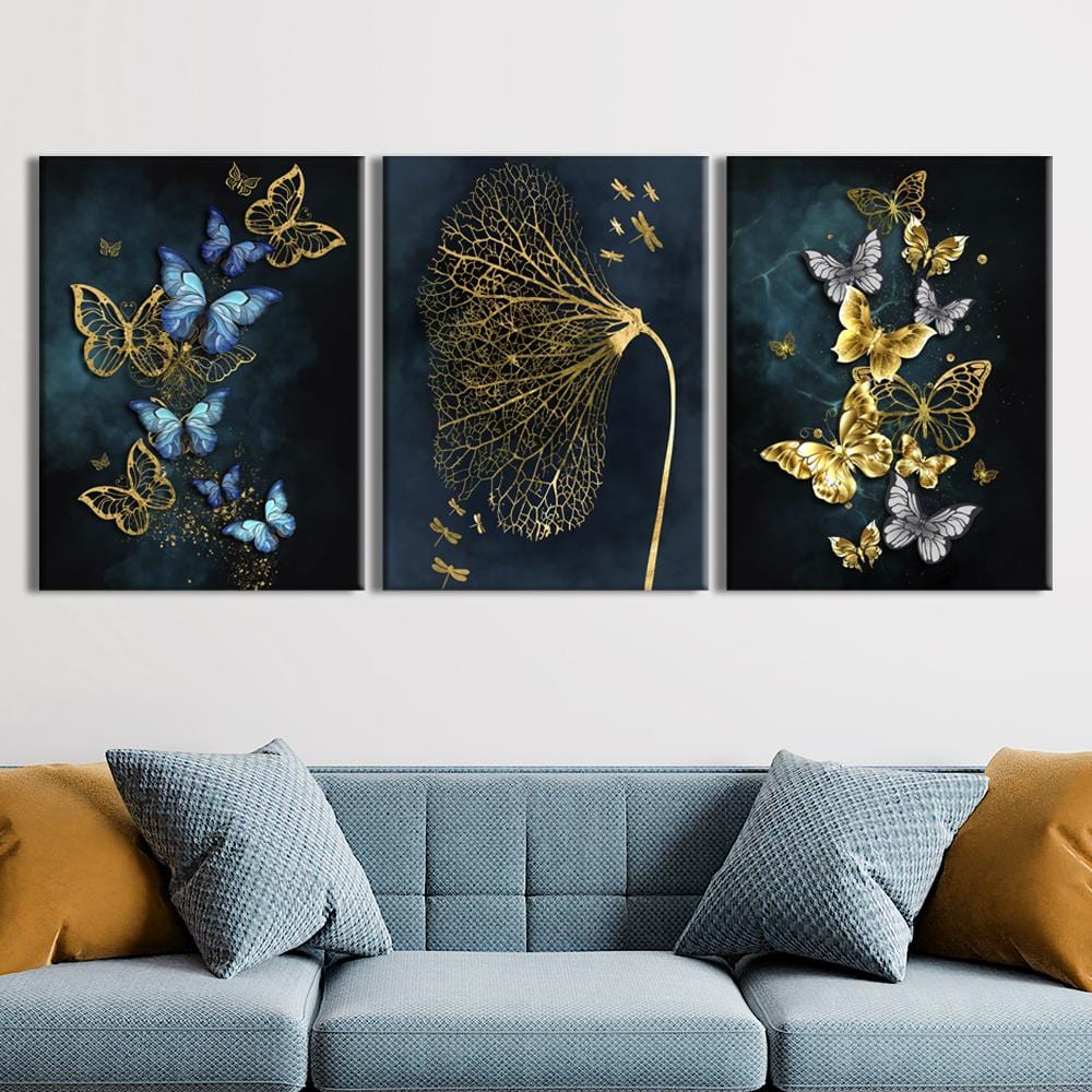 Modern Blue & Gold Butterfly Canvas