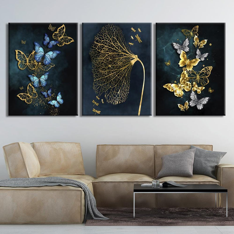 Modern Blue & Gold Butterfly Canvas