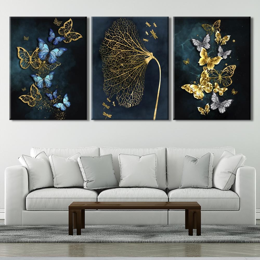 Modern Blue & Gold Butterfly Canvas