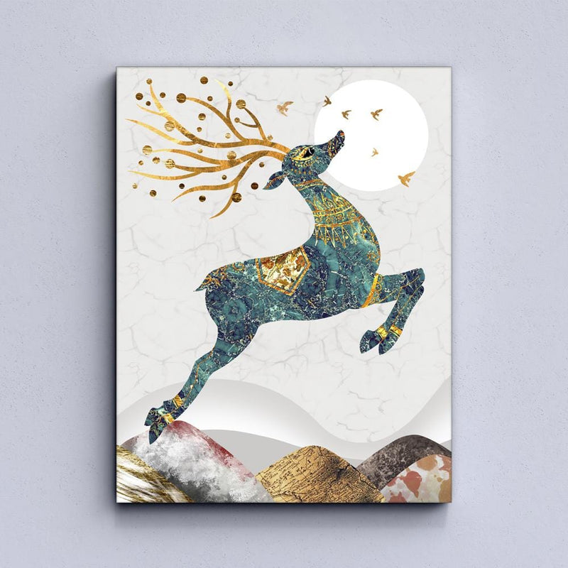 Nordic Gold Deer & Leaf Canvas