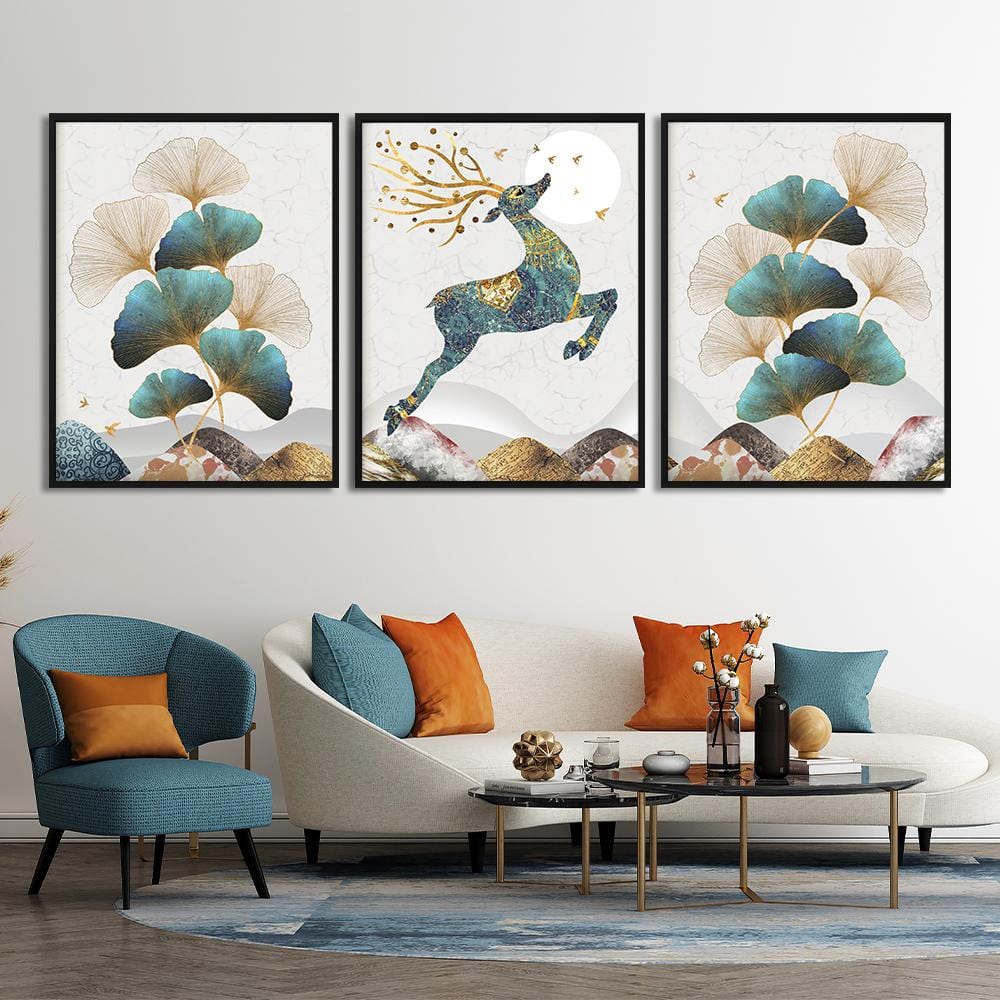Nordic Gold Deer &amp; Leaf Canvas