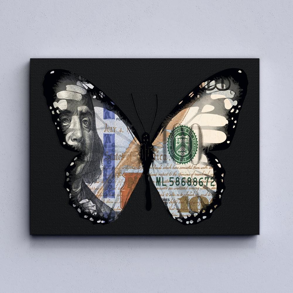 Dollar Butterfly Black Canvas