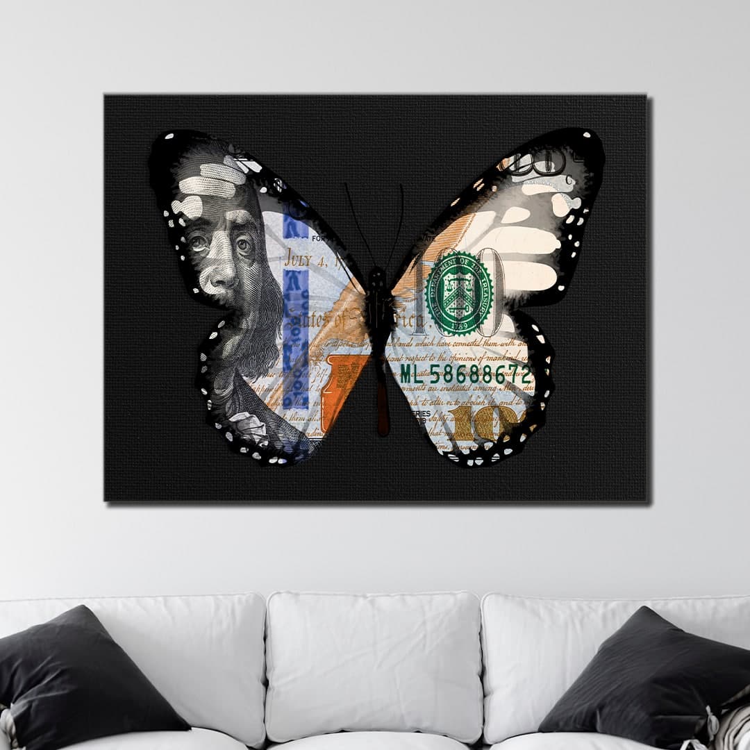 Dollar Butterfly Black Canvas