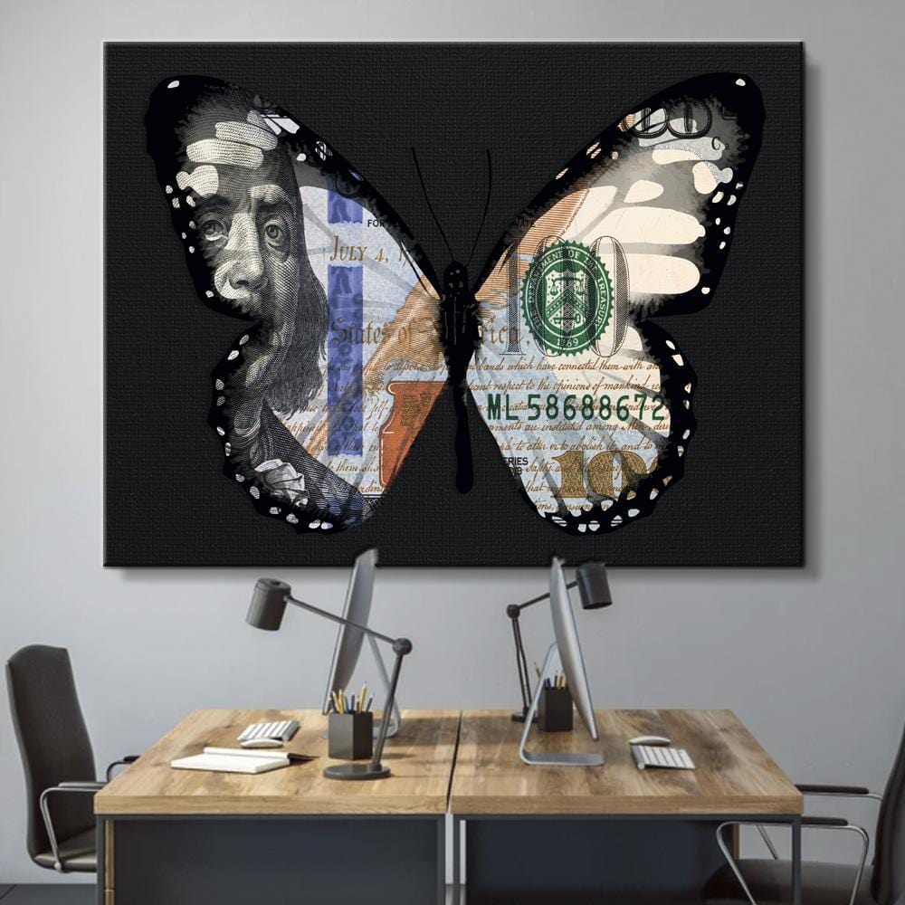 Dollar Butterfly Black Canvas