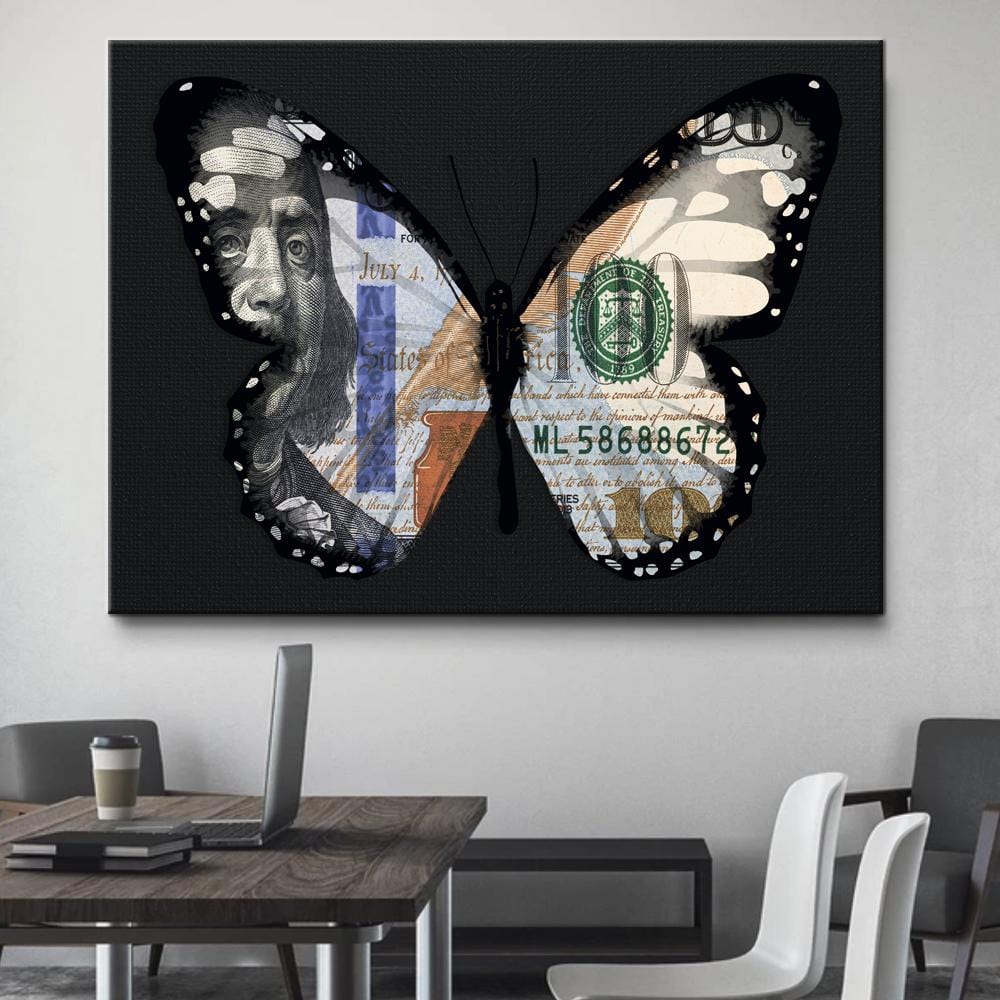 Dollar Butterfly Black Canvas