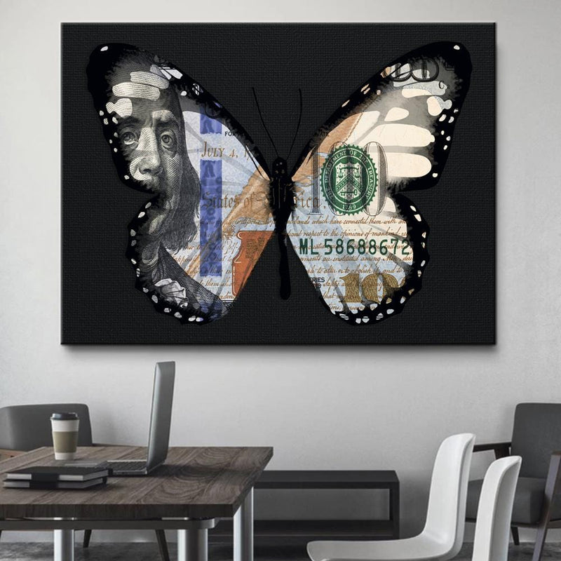 Dollar-Schmetterling, schwarze Leinwand