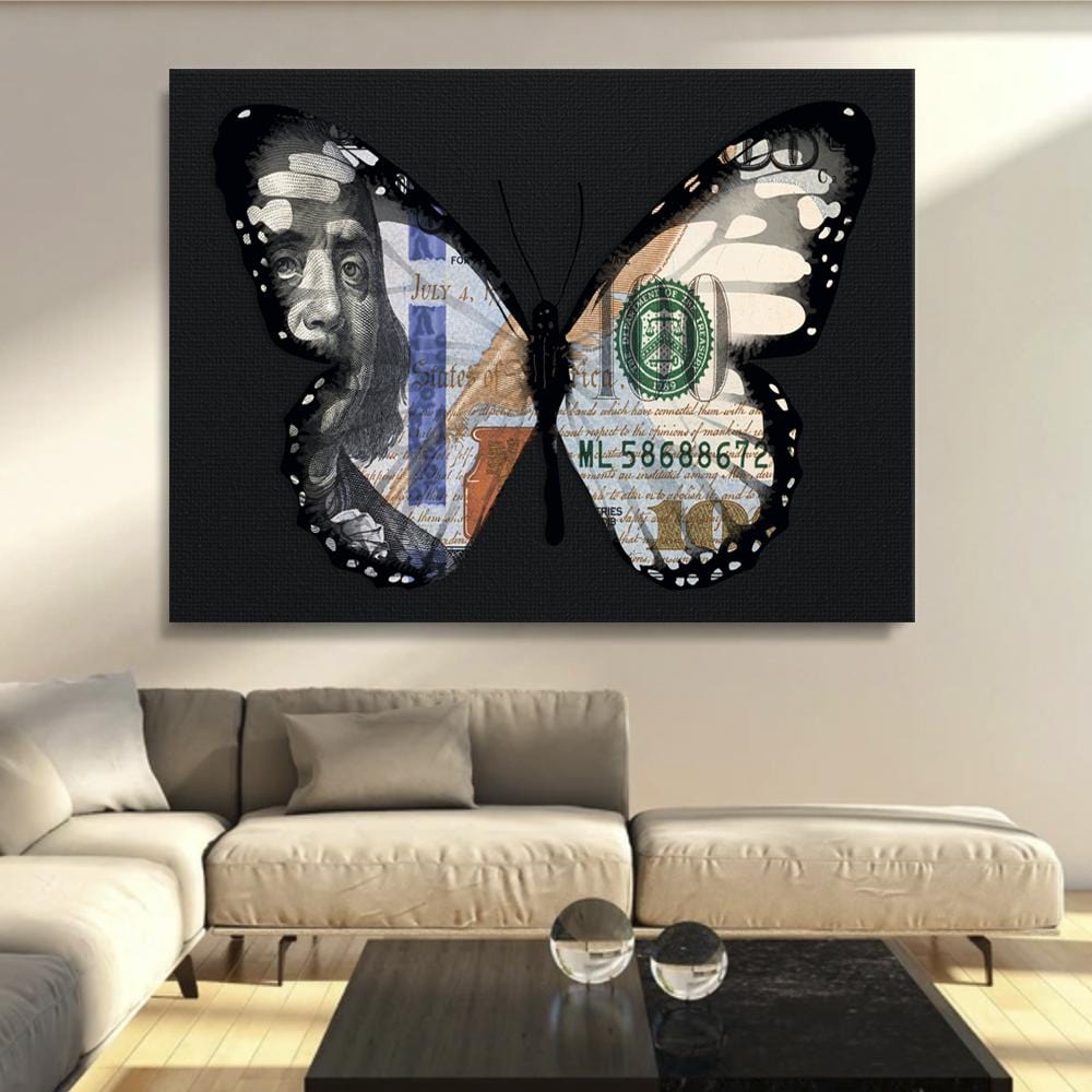 Dollar Butterfly Black Canvas