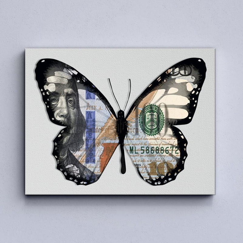 Dollar Butterfly White Canvas