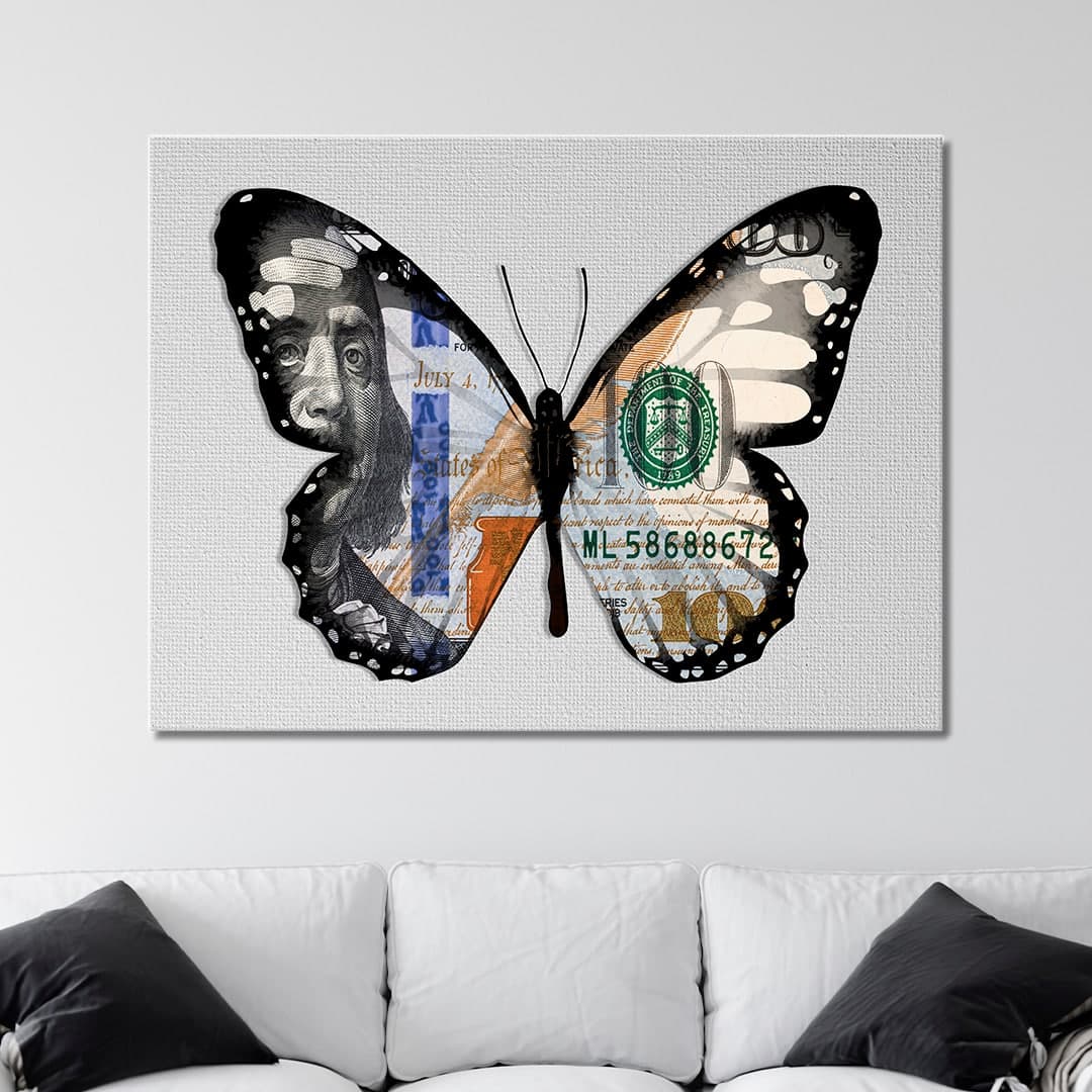 Dollar Butterfly White Canvas