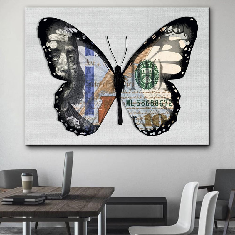 Dollar Butterfly White Canvas