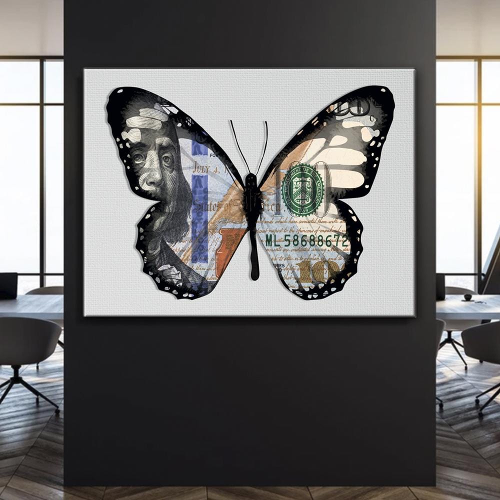 Dollar Butterfly White Canvas