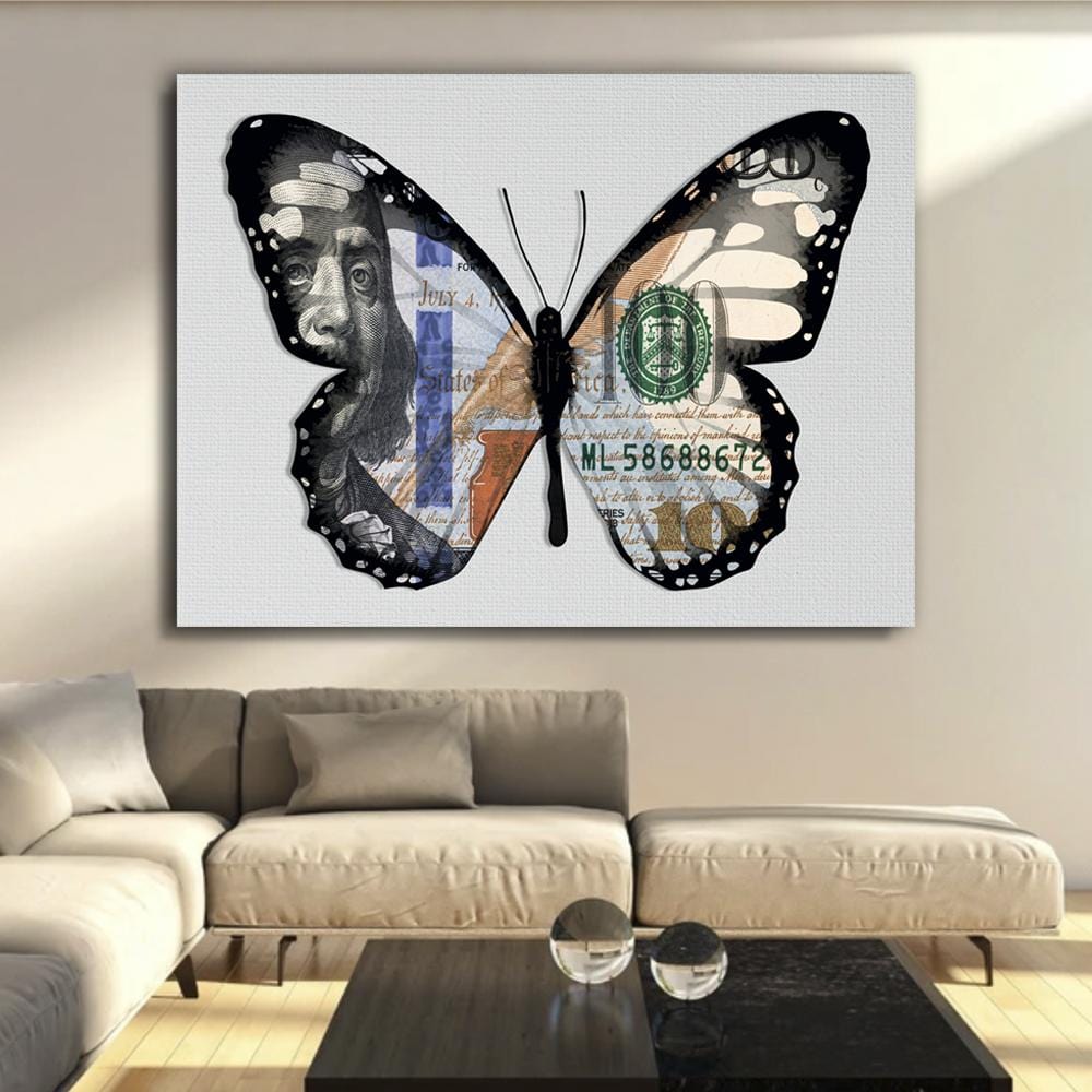 Dollar Butterfly White Canvas