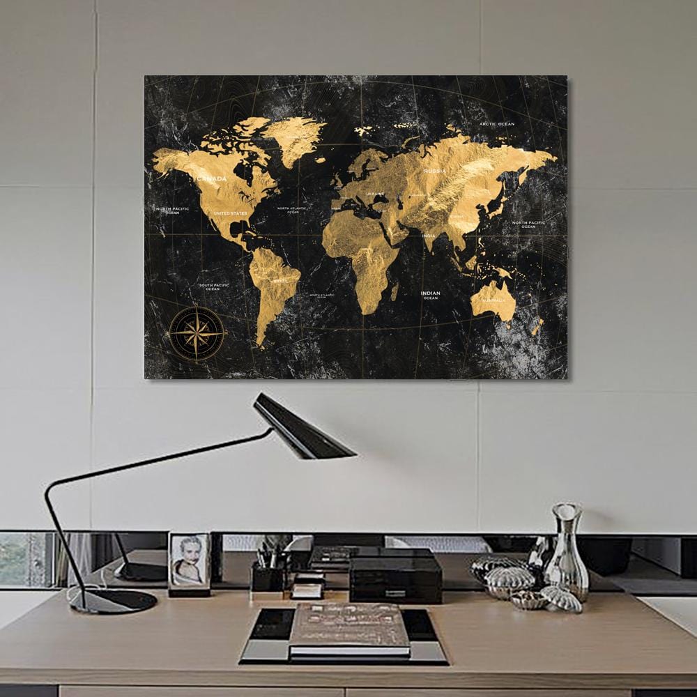 Goldene Weltkarte auf Leinwand