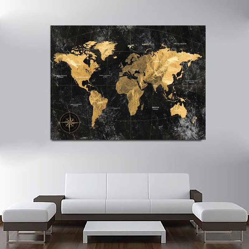 Golden Map of the World Canvas