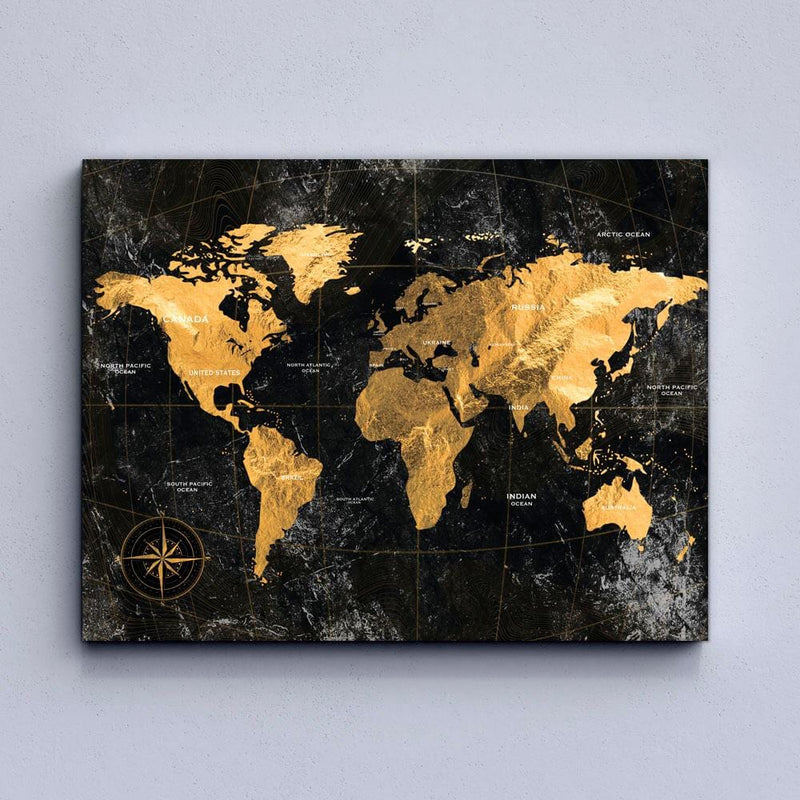 Golden Map of the World Canvas