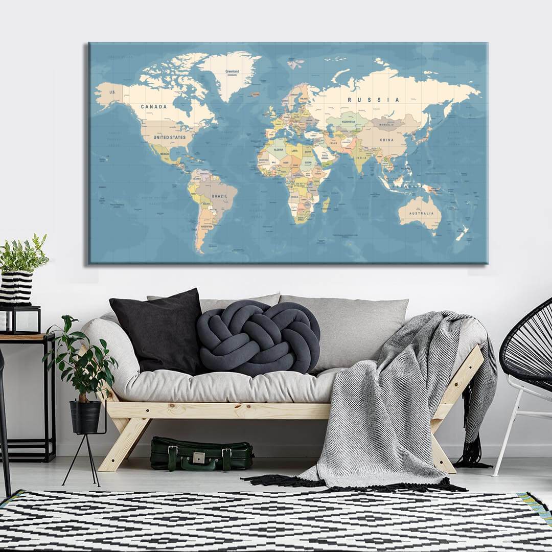 Blue World Map Wall Art | Canvas4wall – Canvas4walls