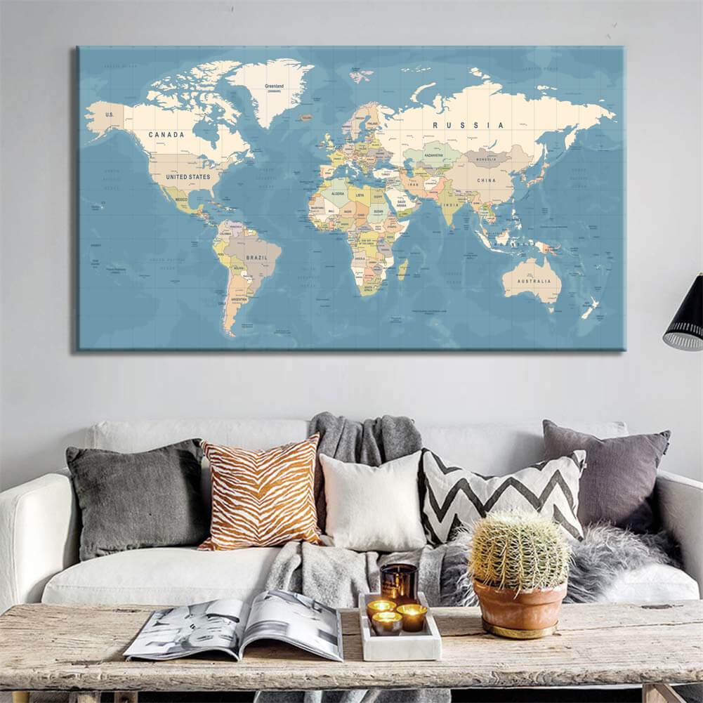 World Maps Framed Canvas Wall Art Print